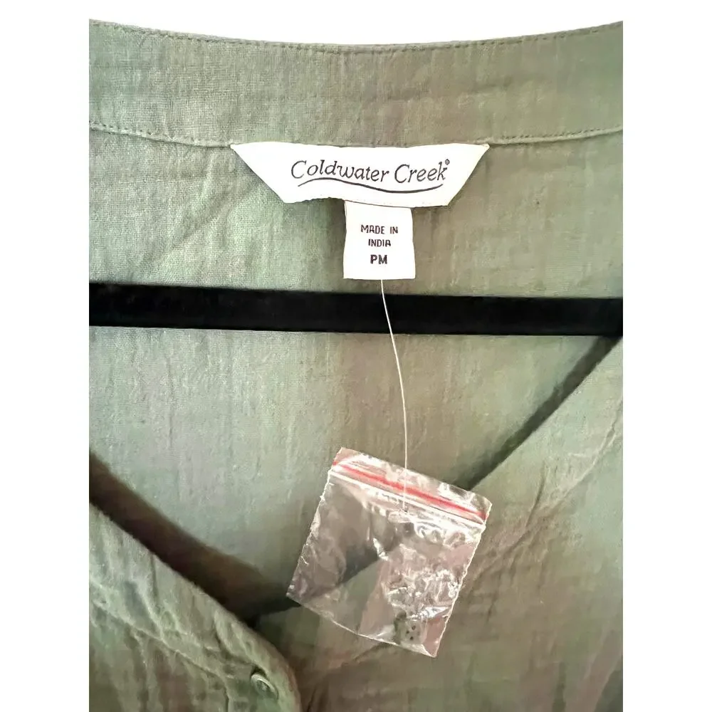 NWOT Coldwater Creek Sage Green Cotton Gauze Jumpsuit SZ MP - Picture 3 of 5